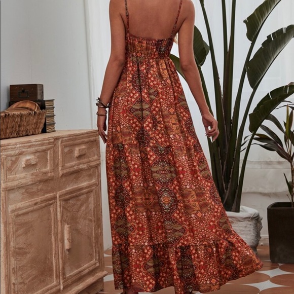 Bohemian Boho Gypsy Ruffle Cami Maxi Dress RED - Picture 4 of 13